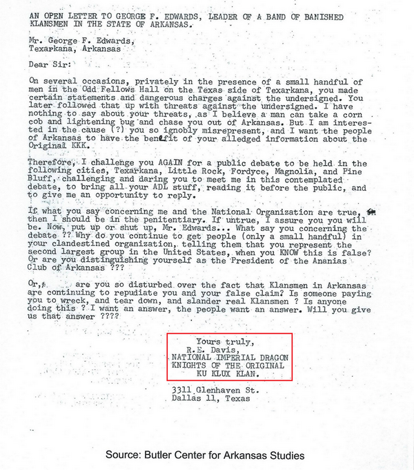 Lettre du 28 mai 1959 attribuée à Roy E. Davis (extrait/scan)