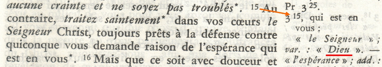 Note de la Bible de Jérusalem sur 1 Pierre 3:15