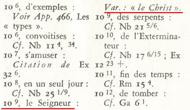  Jerusalem 1956 Tome 3 1Cor 10:9 note