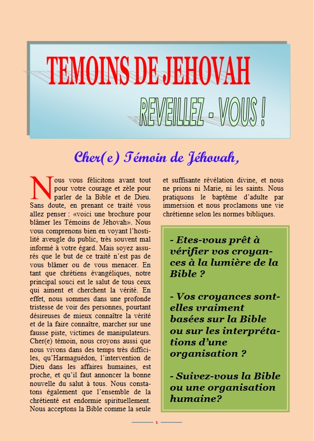 Témoins de Jéhovah - Reveillez-vous !
